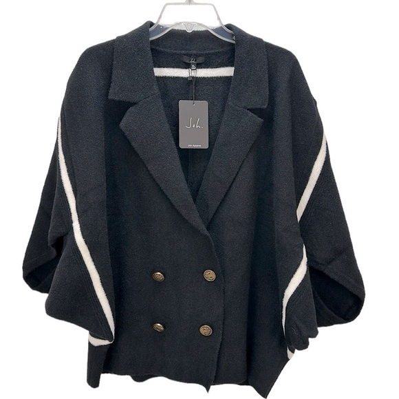 Joh Jinny Black Knitted Jacket Double Breasted Dolman Sleeve Soft Comfy - Picture 1 of 16